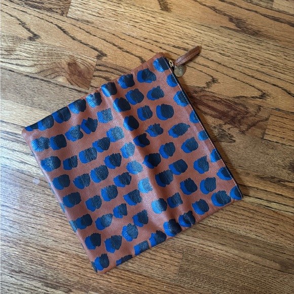 Clare V Handbags - Clare V Brown Leather Clutch with Navy Spot Print